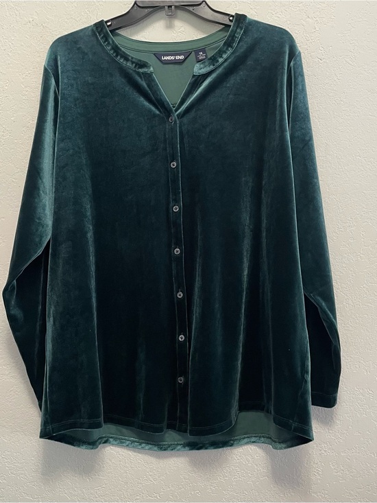 Lands' End Tops - Lands' End Teal Velvet Long Sleeve Button Down Shirt Whimsical Size 1X